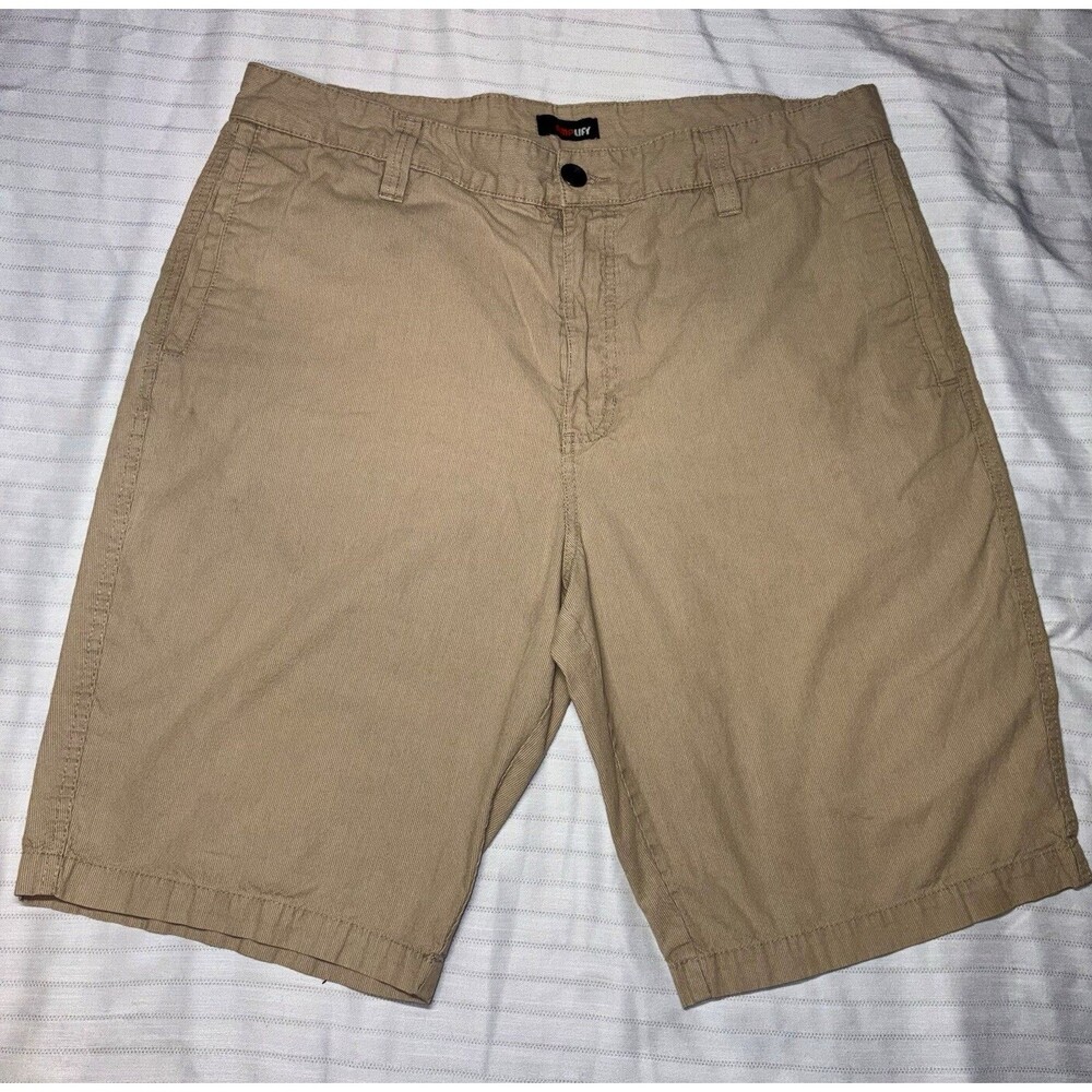 Amplify Twill Shorts Beige Solid Flat Front Pockets Button Closure Men's Size 38